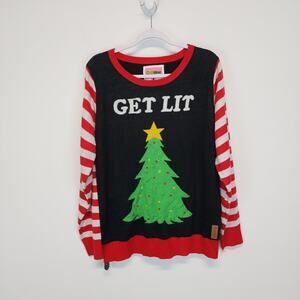 Tipsy Elves Get Lit Light Up Ugly Christmas Sweater Size L Striped Holiday Party